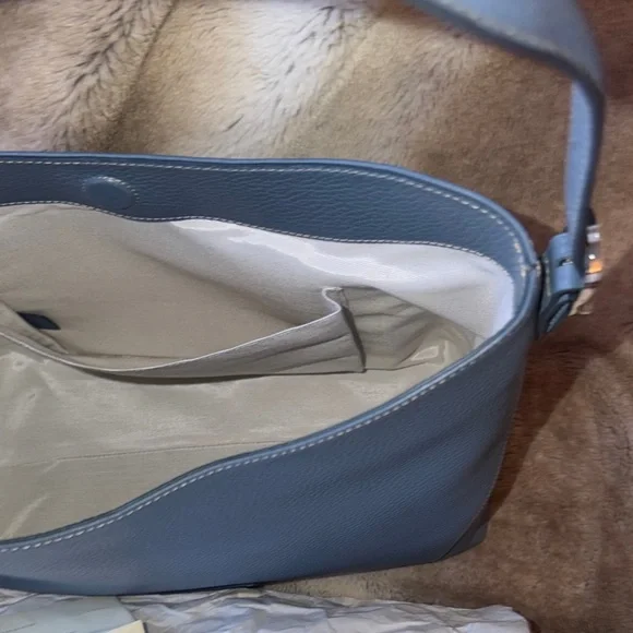 Aspinal of London Heritage Blue Pebble Leather Hobo Tote Bag - Picture 8 of 16